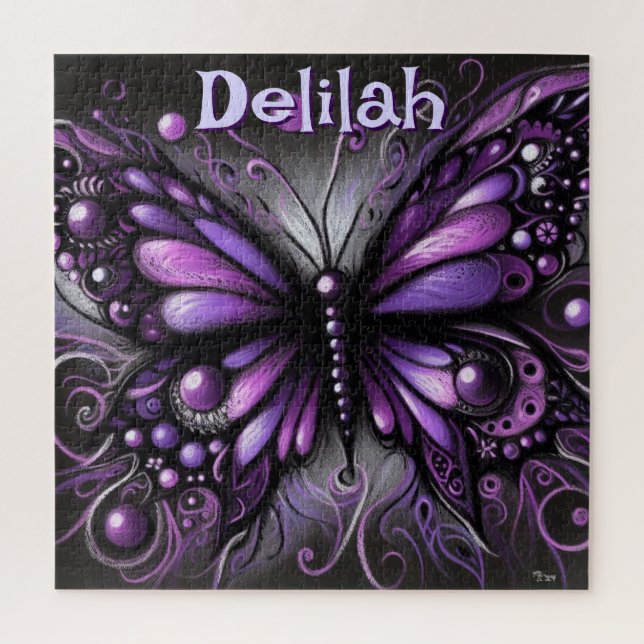 Puzzle Papillon gothique violet noir personnalisé (Vertical)