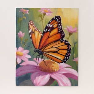 Puzzle Papillon Monarque Fleur Rose Peinture Florale