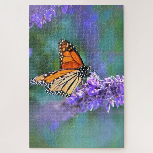 Puzzle Papillon Monarque sur Fleur violette lilas (Vertical)