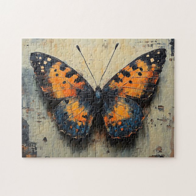 Puzzle Papillon Moody sur le mur en détresse (Horizontal)