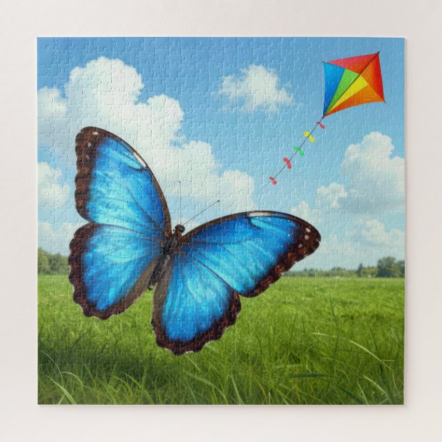 Puzzle Papillon Morpho Commun Faisant Voler un Cerf-Volan (Vertical)