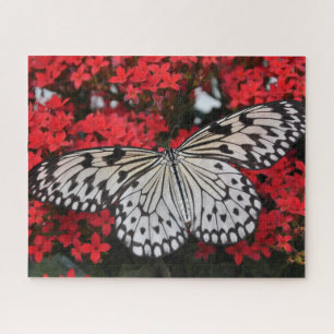Puzzle Papillon noir et blanc en rouge Flower Bush