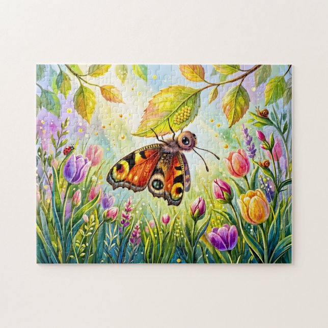 Puzzle Papillon pondant des œufs sous une feuille (Horizontal)