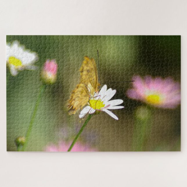 Puzzle Papillon rose et jaune floral (Horizontal)