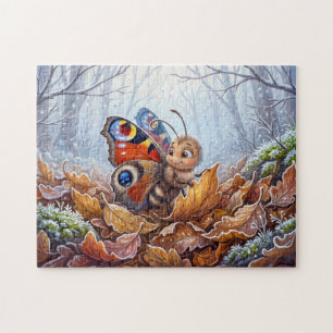 Puzzle Papillon se reposant dans les feuilles d'automne a