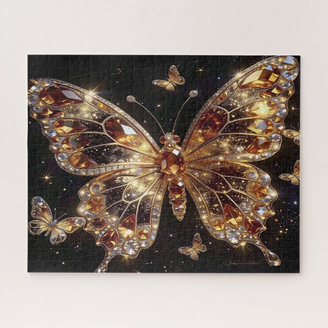 Puzzle Papillon Topaze Bijou sur Fond Noir  (Horizontal)