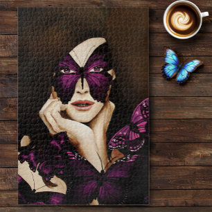 Puzzle Papillon Violet Mascarade Femme Élégante Fantaisie