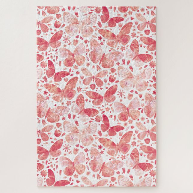 Puzzle Papillons Aquarelle Corail rose (Vertical)