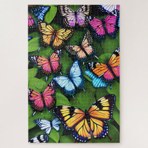 Puzzle Papillons colorés sur feuille