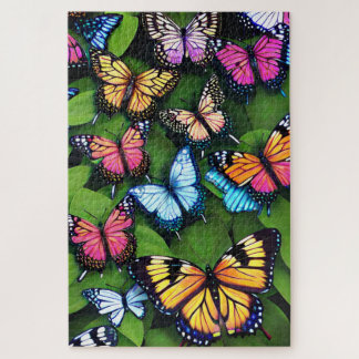 Puzzle Papillons colorés sur feuille