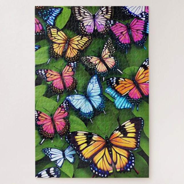 Puzzle Papillons colorés sur feuille (Vertical)