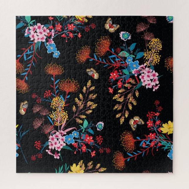 Puzzle Papillons de jardin fleuris Style Liberty (Vertical)