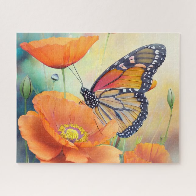 Puzzle Papillons et Pavots Orange Botanique (Horizontal)