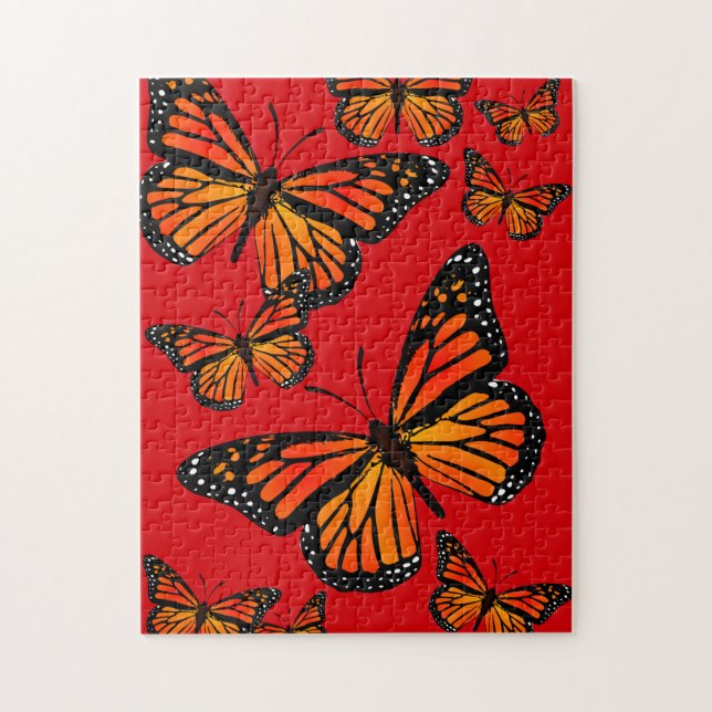 Puzzle Papillons Monarque sur rouge (Vertical)
