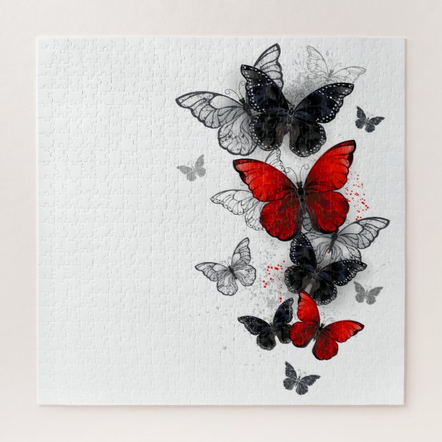 Puzzle Papillons noirs et rouges volants (Vertical)
