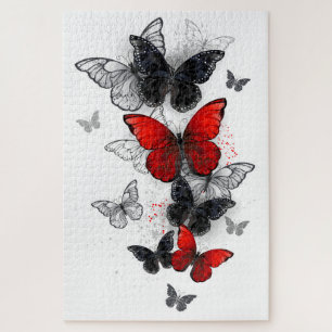 Puzzle Papillons noirs et rouges volants