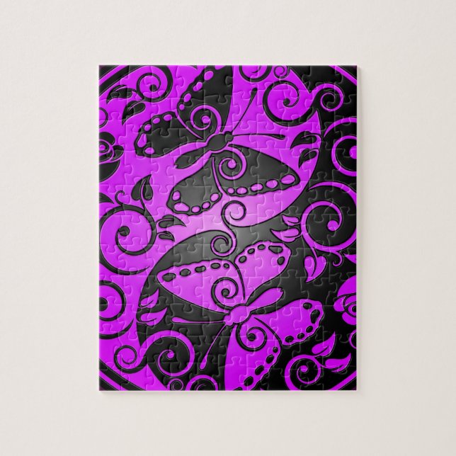Puzzle Papillons, pourpre et noir de Yin Yang (Vertical)