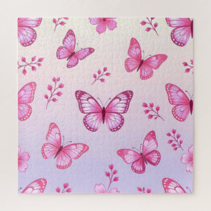 Puzzle Papillons roses et motif de fleurs