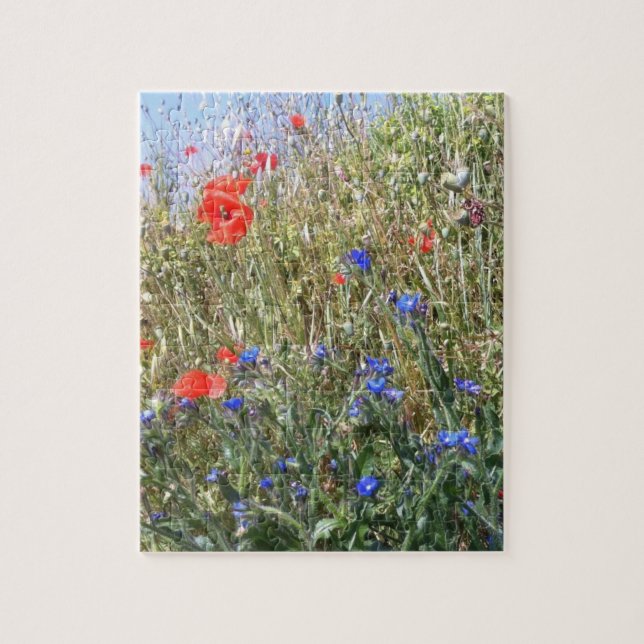 Puzzle Papillons rouges, fleurs bleues en France (Vertical)