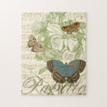 Puzzle Papillons sur Partition avec Design Floral<br><div class="desc">Un design floral vert et de la partition font arrière - plan à un trio de papillons dans cette pièce de Vision Studio. Le mot français papillon est également emblaqué au fond de la pièce. Si vous aimez les papillons, la nature, ou tout comme vous entourer de beauté, c'est l'impression...</div>