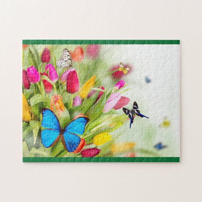 Puzzle papillons & tulipes (Horizontal)