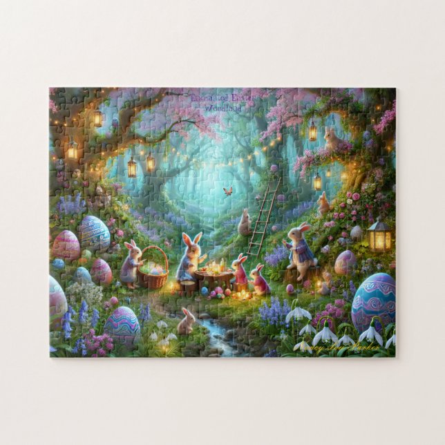 Puzzle Pâques en forêt enchantée, Lapins de printemps (Horizontal)