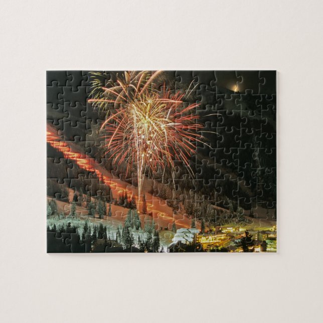 Puzzle Parade aux flambeaux et feux d'artifice en hiver (Horizontal)
