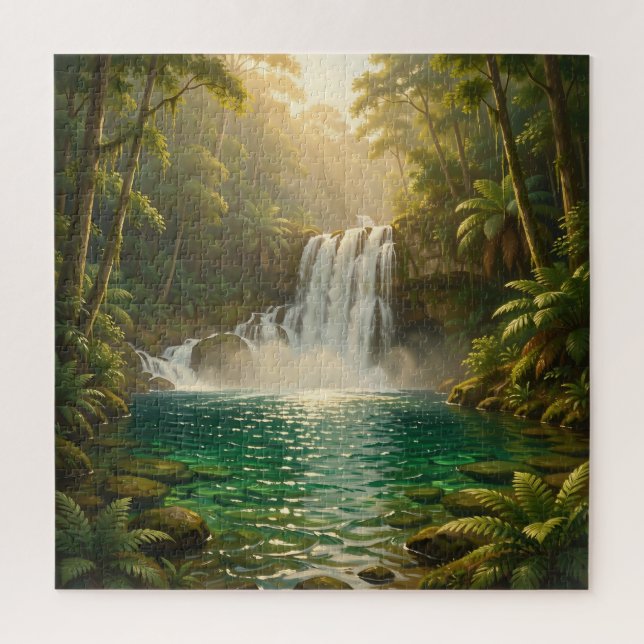 Puzzle Paradis de la jungle à cascade tropicale luxuriant (Vertical)