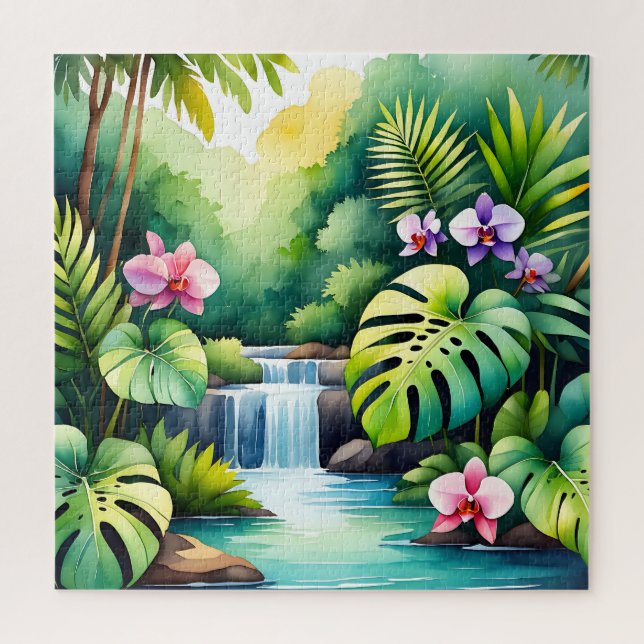 Puzzle Paradis tropical de la cascade de la jungle et de  (Vertical)