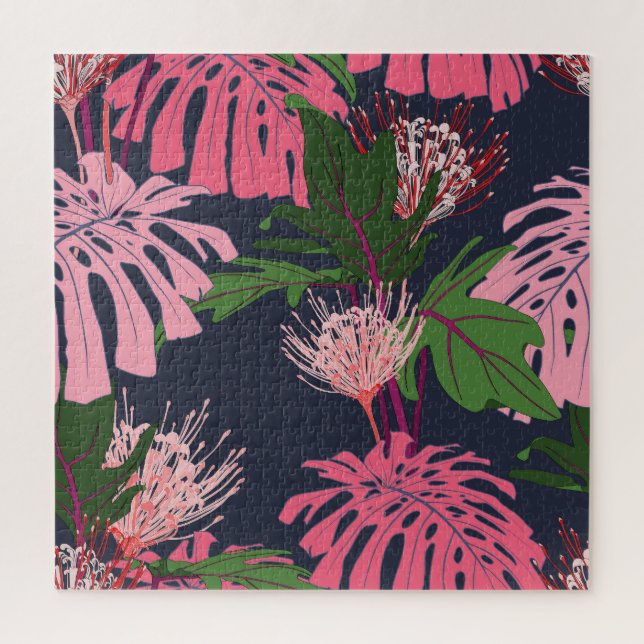 Puzzle Paradis tropical : Feuilles et fleurs exotiques (Vertical)