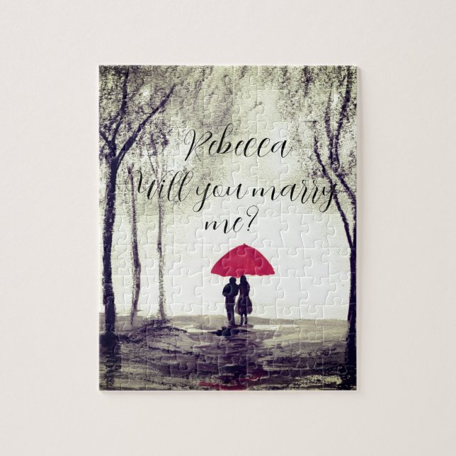 Puzzle Parapluie rouge amour couple aquarelle mariage jig (Vertical)