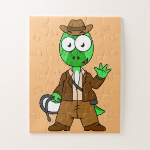 Puzzle Parasaurolophus Habillé Comme Indiana Jones.