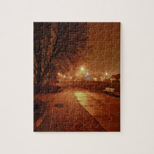 Puzzle Parc décoré pour Noël par une nuit brumeuse