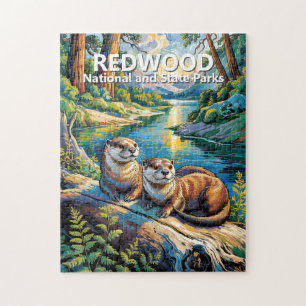 Puzzle Parc national de Redwood Animaux Colorés Loutres M