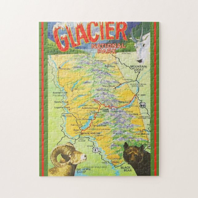 Puzzle Parc national du Glacier Carte Vintage (Vertical)