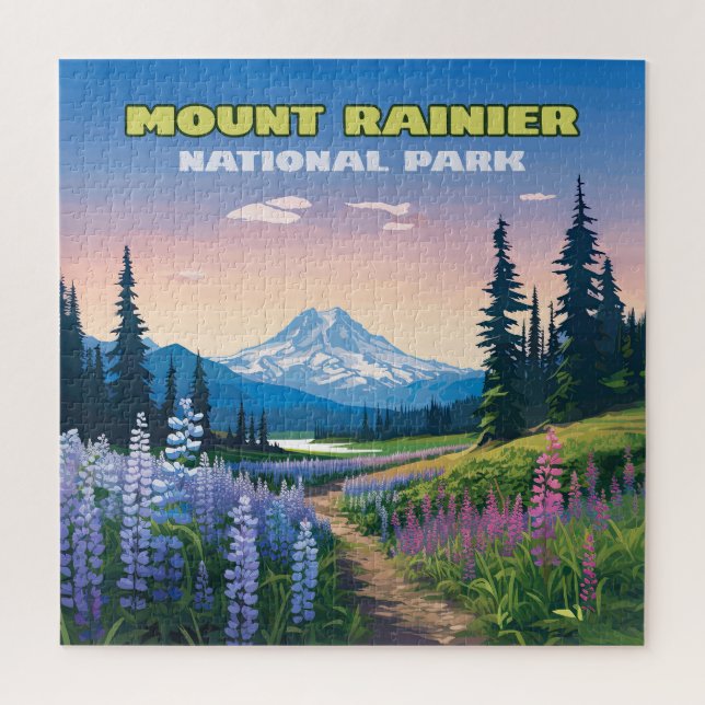 Puzzle Parc national du Mont Rainier Washington Retro (Vertical)