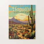 Puzzle Parc national du Saguaro Illustration Rétro<br><div class="desc">Conception d'oeuvres vectorielles Saguaro. Le parc porte le nom du grand cactus saguaro,  originaire de son environnement désertique.</div>