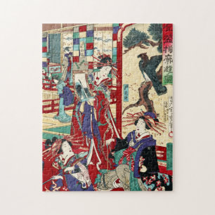 Puzzle parchemin vintage japonais cool ukiyo-e trio geish