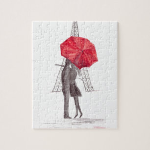 Puzzle Paris amoureux couple avec mariage parapluie rouge