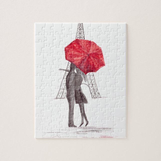 Puzzle Paris amoureux couple avec mariage parapluie rouge (Vertical)