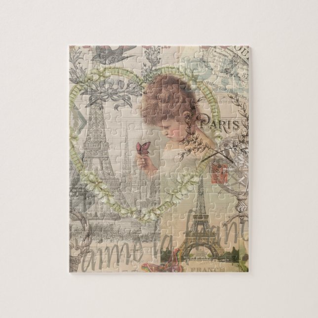 Puzzle Paris France Jolie Fille Douce Tour Eiffel (Vertical)