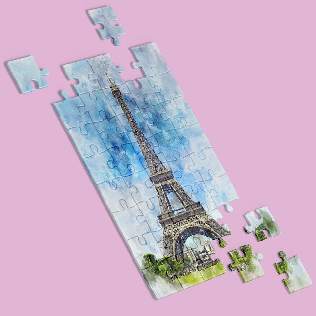 Puzzle Paris France Tour Eiffel Aquarelle (Paris France Eiffel Tower Watercolor. Jigsaw Puzzle)