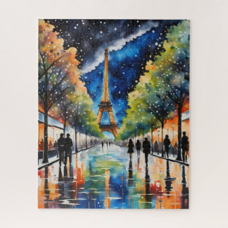 Puzzle PARIS on a rainy day. Eiffel Tower, Starry Night