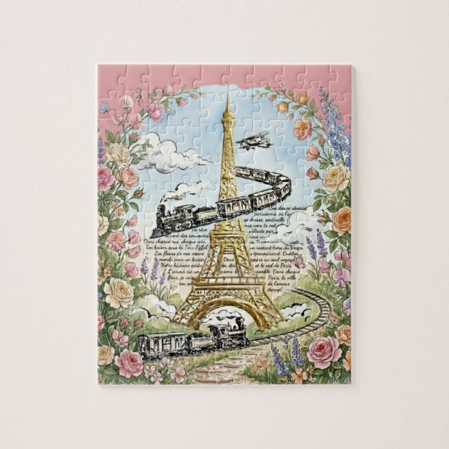 Puzzle Paris romantique, Tour Eiffel, Art français (Vertical)
