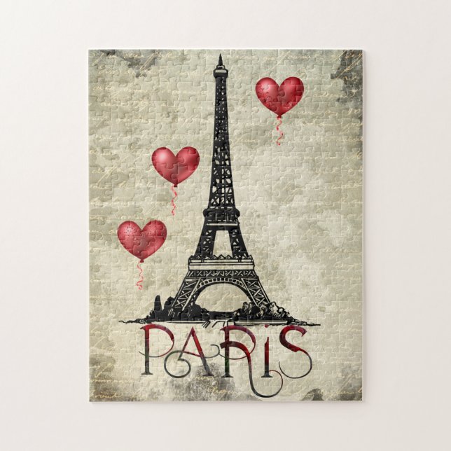 Puzzle Paris, Tour Eiffel et Ballons du Coeur Rouge Scrip (Vertical)