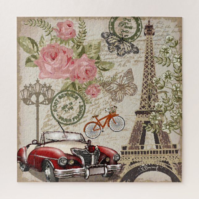 Puzzle Paris Vintage : Style carte postale (Vertical)