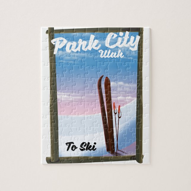 Puzzle Park city Utah affiche de voyage de ski (Vertical)