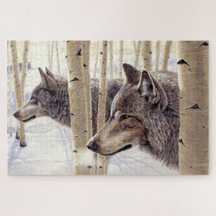 Puzzle Parmi les Aspens deux loups dans l'art de la neige