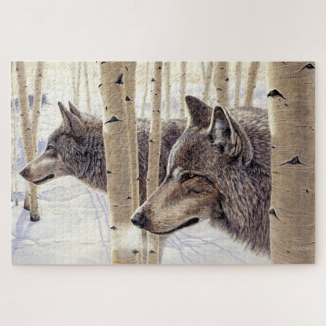 Puzzle Parmi les Aspens deux loups dans l'art de la neige (Horizontal)