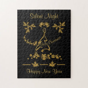 Puzzle Parties scintillant d'or Joyeux Noël, Père Noël